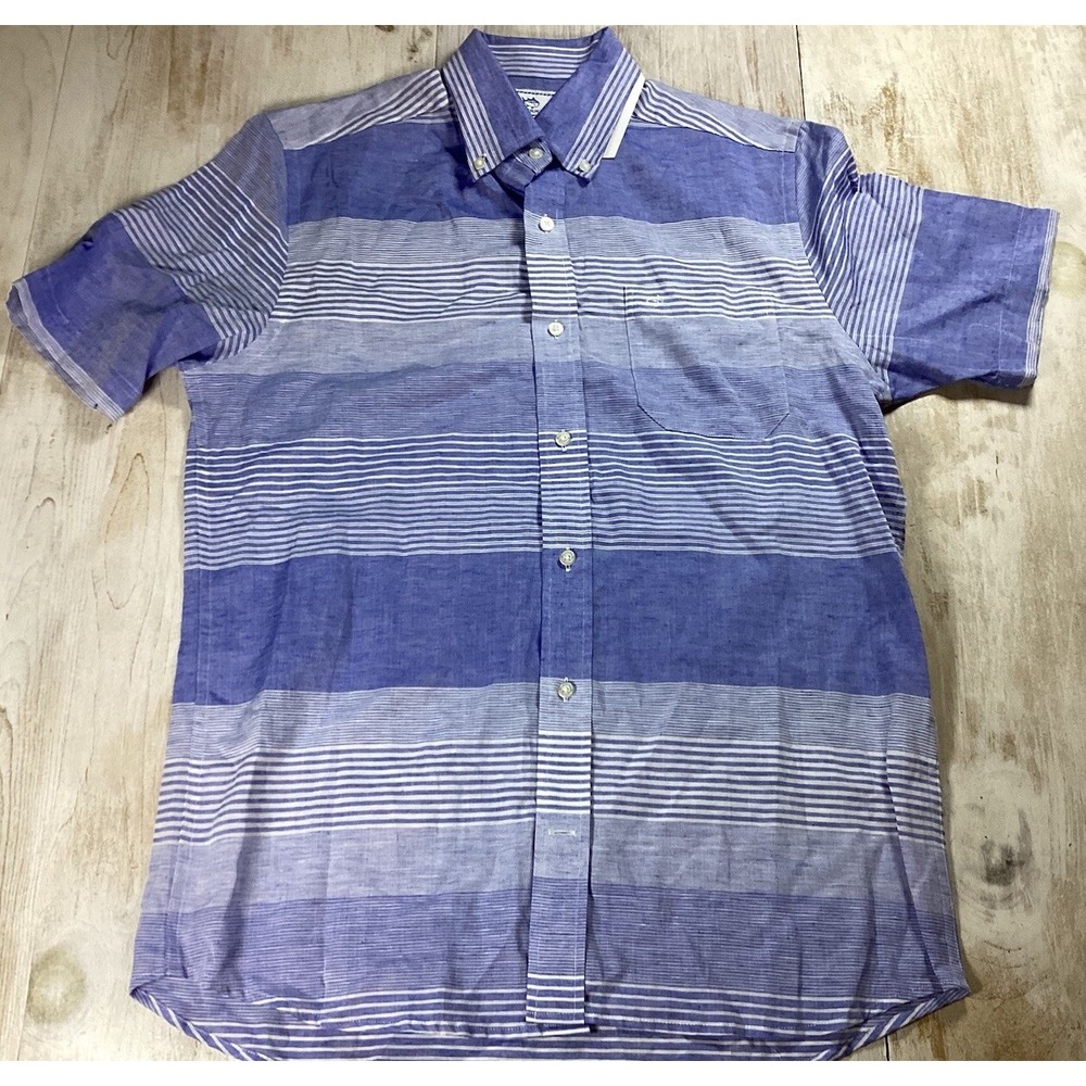New Southern Tide Blue White Nautical Stripe Linen Blend Button Down Men's Small